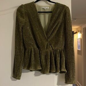Gold metallic peplum blouse. Endless rose. Size small